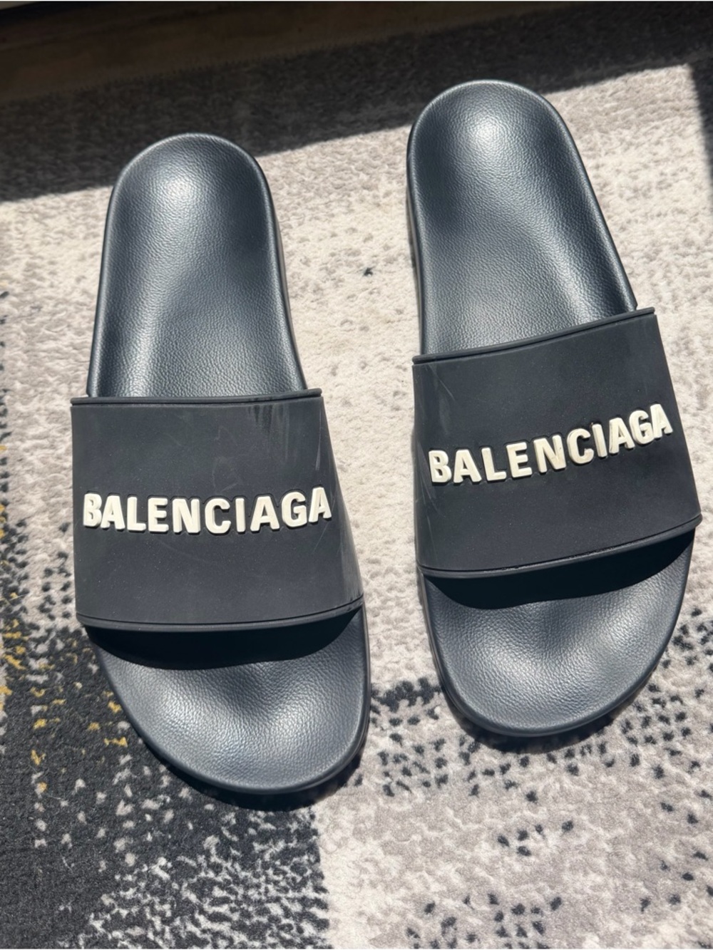 Balenciaga Black Slide Sandals with White Logo